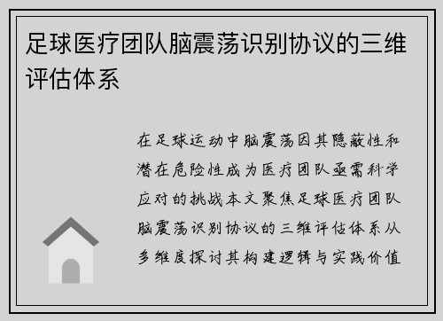 足球医疗团队脑震荡识别协议的三维评估体系